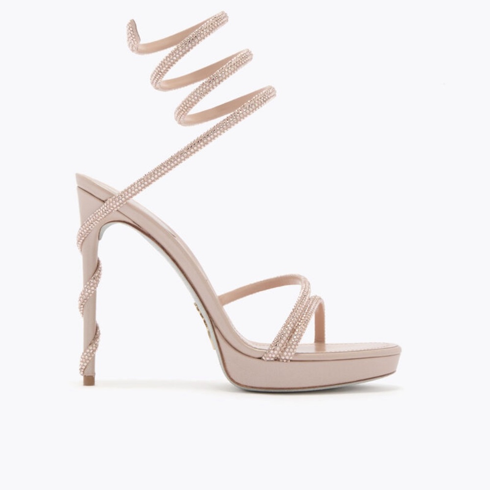 Rene Caovilla Beige Spiral Strap Heels